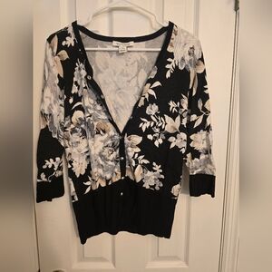Floral Black and White Cardigan